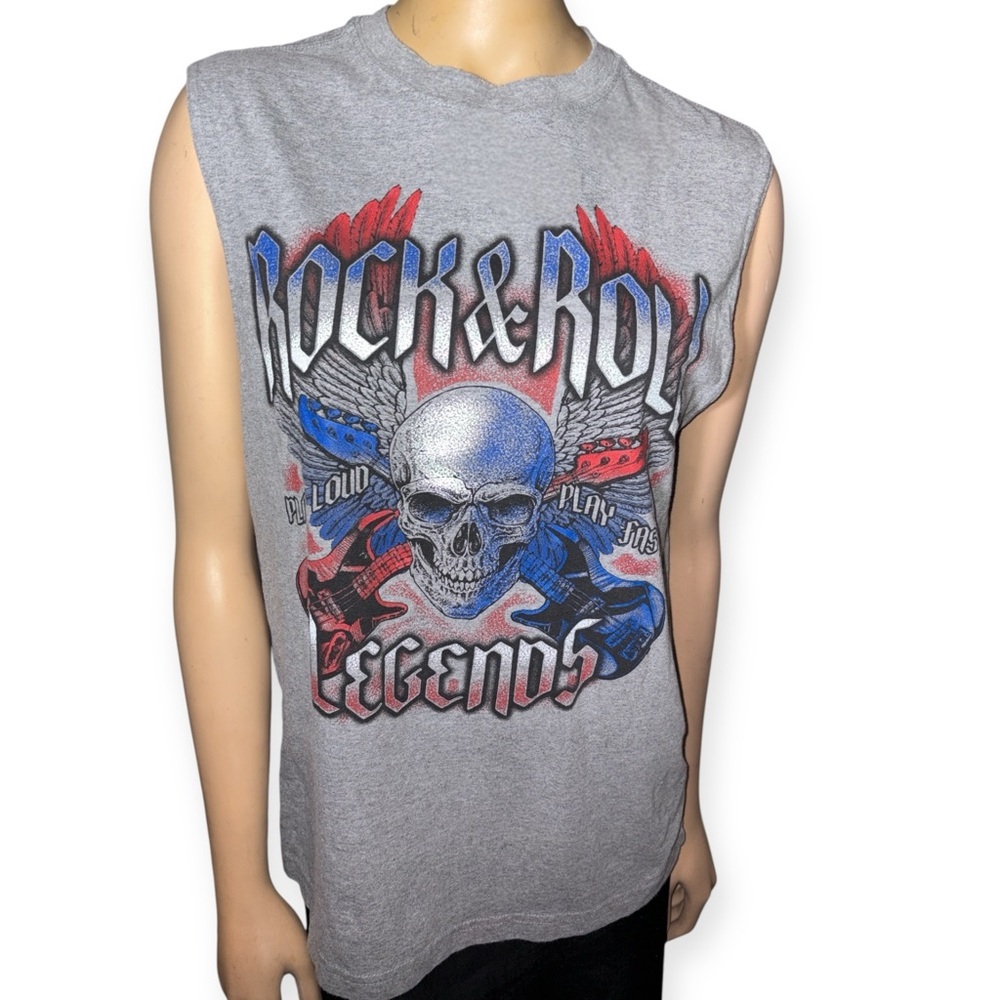 Rock & Roll men’s Legends Graphic Sleeveless  patriotic grey Muscle Tank size S